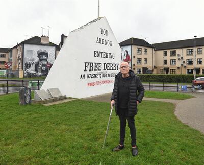 Eamonn McCann at Free Derry Corner in the heart of Derry’s Bogside. Photograph: Trevor McBride