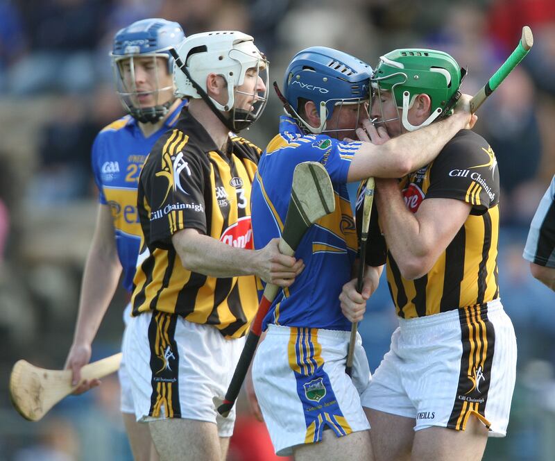 Kilkenny's Eddie Brennan and Tipperary's Conor O'Brien during the Division 1 league final in 2009. Photograph: Lorraine O'Sullivan/Inpho