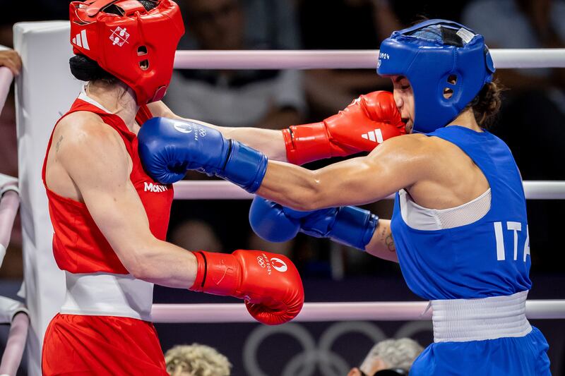 Ireland’s Kellie Harrington and Alessia Mesiano of Italy trade blows. Photograph: Morgan Treacy/Inpho