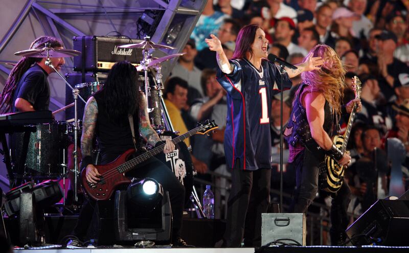 Mike Bordin, Rob 'Blasko' Nicholson, Ozzy Osbourne and Zakk Wylde peform during an NFL Kickoff Pregame show. Photograph: Kirby Lee/ Getty Images