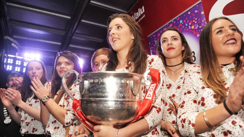 Captain Ciara O’Sullivan at the Cork women’s football All-Ireland champions’ homecoming in Cork city. Photograph:  Daragh Mc Sweeney/Provision