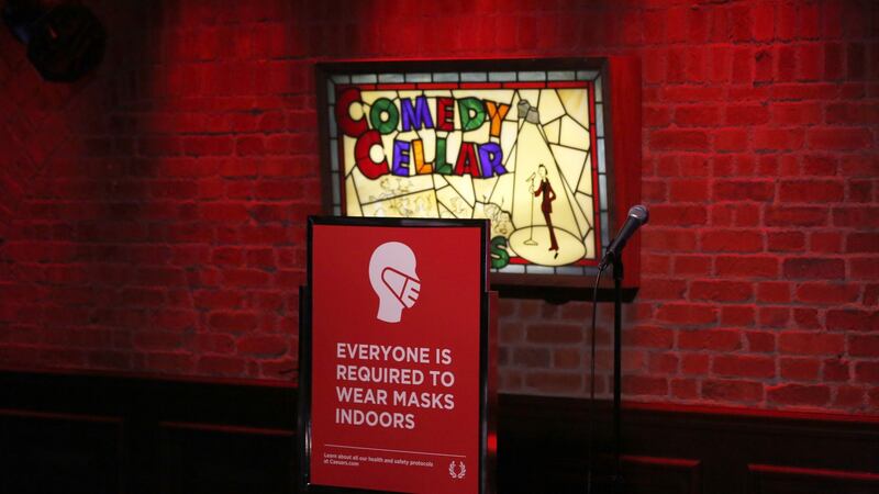 A  sign at the Comedy Cellar at the Rio Hotel & Casino in Las Vegas at the weekend. Photograph:  Gabe Ginsberg/Getty Images