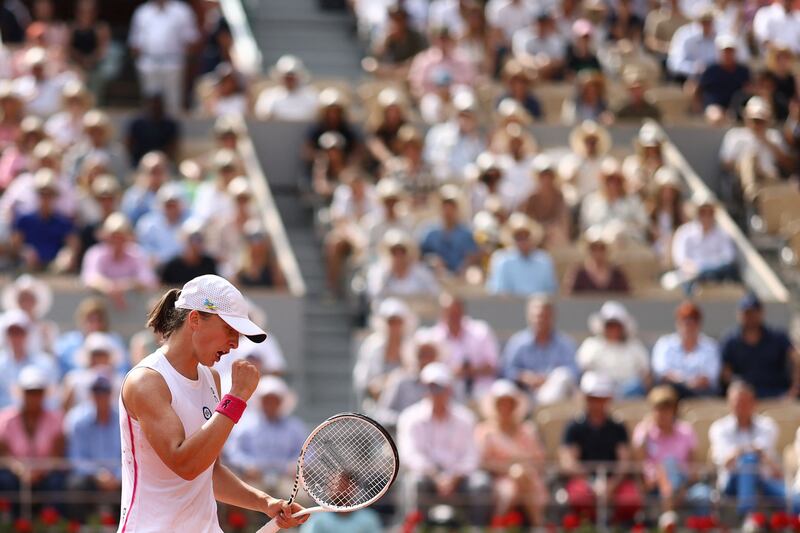Swiatek celebrates a point. Photograph: Thomas Samson/AFP via Getty Images
