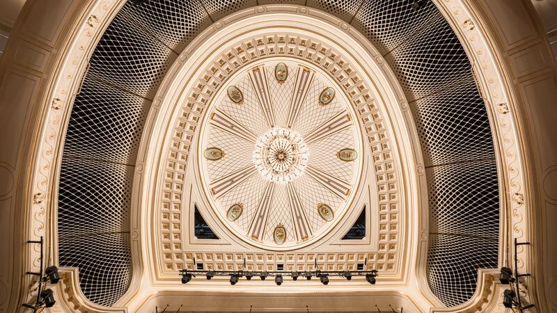 The Staatsoper  ceiling: House conductor Daniel Barenboim demanded the ceiling be raised five metres, increasing the auditorium’s volume (size) by a third to improve acoustics. Photograph: Gordon Welters