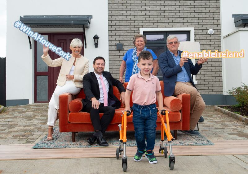 Seven-year-old Adam Clarke from Newcestown, Co Cork joins Susan Dineen, Right Price Tiles and Wood Flooring; Gavin White, EZ Living Interiors; Anne Hegarty, lead volunteer; and Stephen McCarthy, Astra Construction to promote Enable Ireland’s Win A House Cork Draw.
Photograph: Gerard McCarthy
