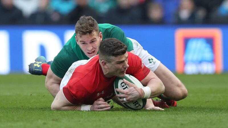 Chris Farrell tackles Scott Williams during Ireland’s Six Nations win over Wales. Photograph: Billy Stickland/Inpho