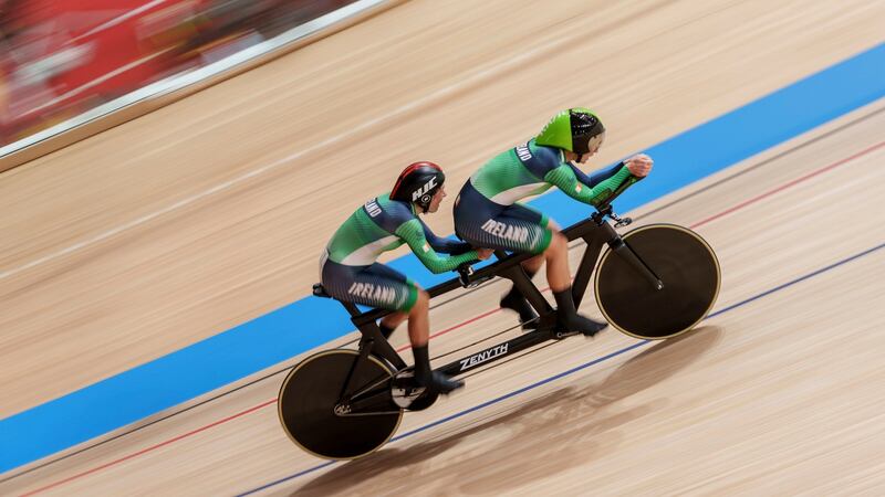 Katie-George Dunlevy and Eve McCrystal set a new Irish national record as they finished fifth at the Izu Velodrome. Photograph: Thomas Lovelock/PA
