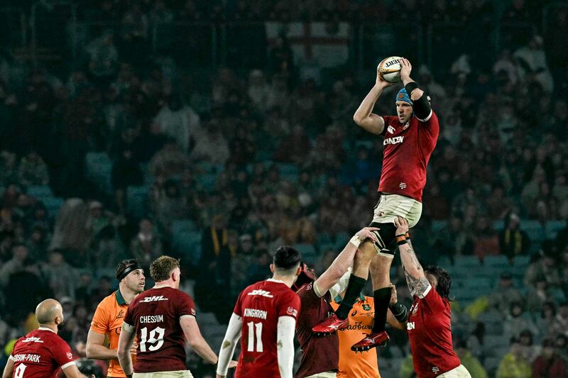 Tadhg Beirne catches the ball in a lineout for the Lions. Photograph: Saeed Khan/AFP via Getty Images