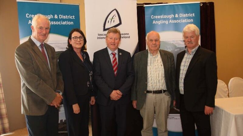 At the launch of new facilities at Creeslough AC  (l to r), IFI’s Fintan Gorman, Suzanne Campion, Minister Sean Canney and Creeslough’s Paddy Boyle and Niall Gallagher.