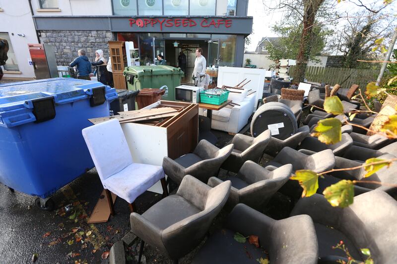 Poppysweed Cafe in Clarenbridge, Co Galway was flooded, with staff and locals assisting in the subsequent clean-up. Photograph: Joe O'Shaughnessy
