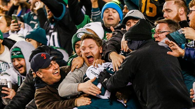 Wide receiver Alshon Jeffery celebrates with fans after scoring his second touchdown during the NFC Championship game. Photo: Justin Lane/EPA