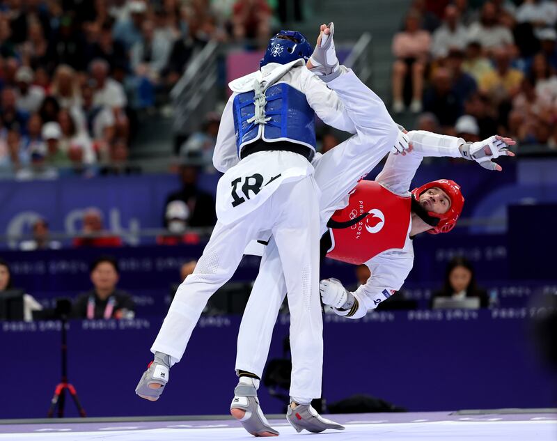 Ireland’s Jack Woolley in action against Cashim Magomedov of Azerbaijan. Photograph: James Crombie/Inpho