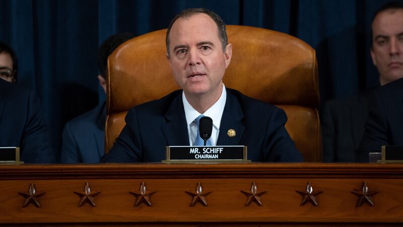 Chairman Adam Schiff gives an opening statement during the first public hearings in the impeachment inquiry. Photograph:  Saul Loeb/EPA