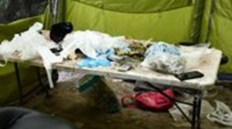 The inside of the tent that gardaí say was used for packaging and the distribution of drugs. Photograph: An Garda