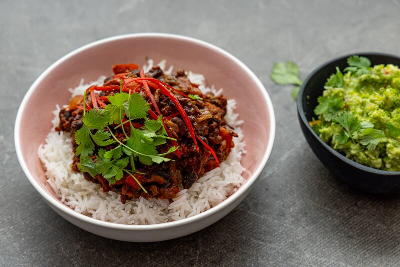 Mark Moriarty's chilli con carne with guacamole. Photograph: Harry Weir