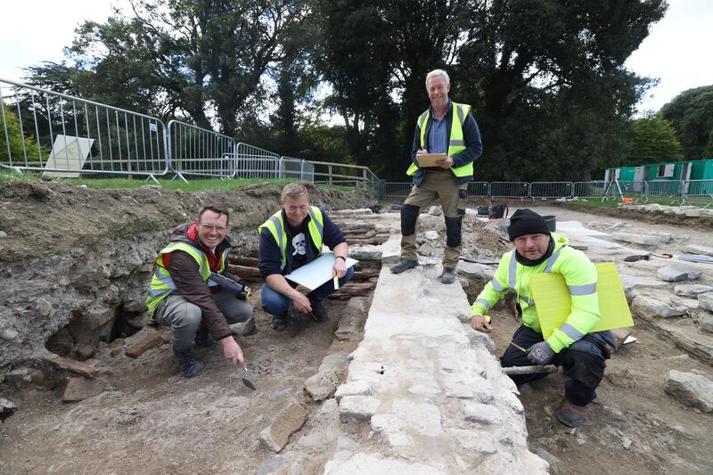 Archeologists (from left) Wayne Malone,  James Kyle, Mick Mongey and Rory Blount at work in St Anne’s Park as part of the St Annes Park Community Archaeology Project. Photo: Bryan O’Brien / The Irish Times