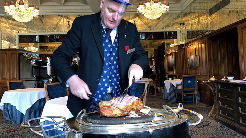 Restaurant manager Robert Bowe carves at the castle.
