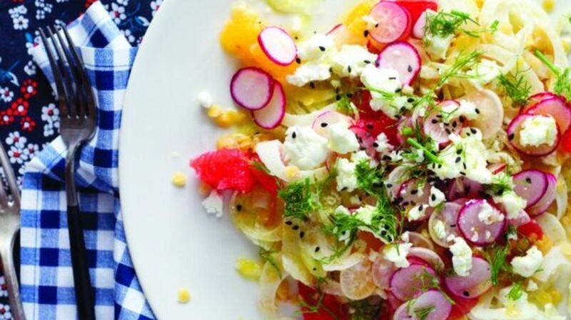 Béatrice Peltre’s red lentil salad with citrus, fennel and smoked salmon