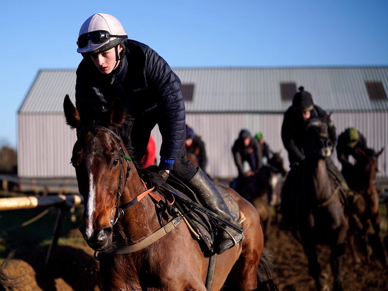 Jockey Paddy Hanlon on Hewick at Shark Hanlon's yard in Fenniscourt, Ireland. Photograph: Niall Carson/PA Wire