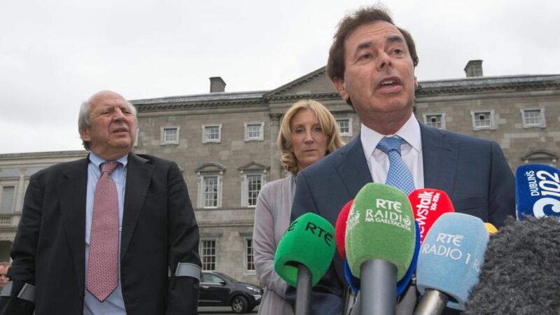 The former minister for justice Alan Shatter speaking to reporters. Also pictured are Jonathan Irwin and Mary Ann O’Brien of the Jack & Jill Foundation. Photograph: Brenda Fitzsimons/The Irish Times
