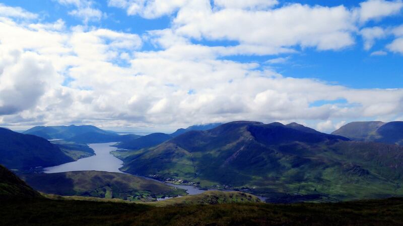 Killary Harbour and Mweelrea, as seen from the vantage point of Magairlí an Deamhain.