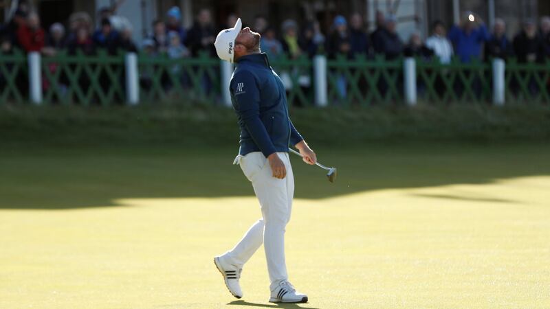 England’s Tyrrell Hatton reacts during the third round of the Alfred Dunhill Links Championship at  St Andrews. Photograph: Lee Smith/Action Images via Reuters/