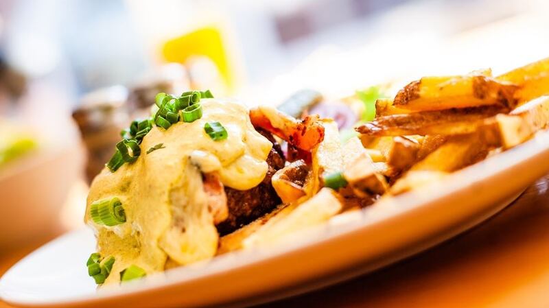 A burger from Elephant and Castle, which is taking orders online for delivery. Photograph: Elephant and Castle