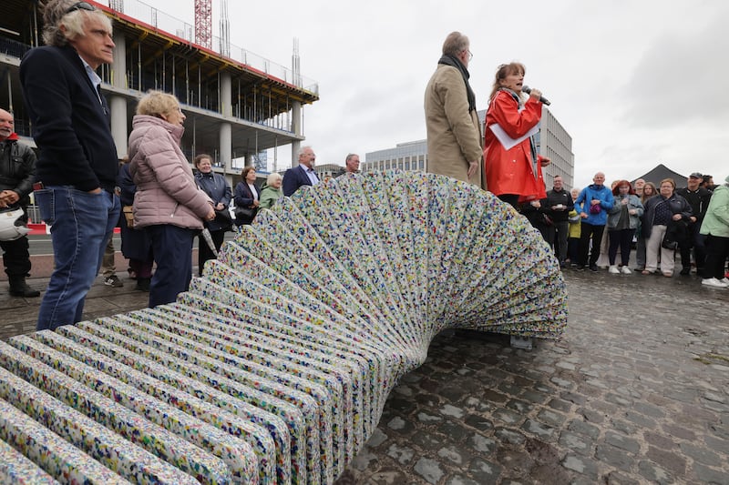 Artist Rhona Byrne speaking at the unveiling. Photograph: Alan Betson/The Irish Times

