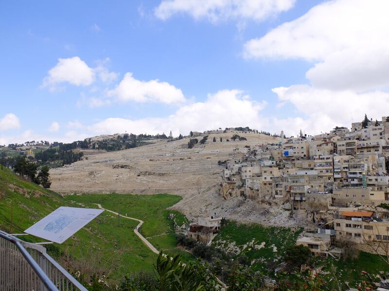 The Mount of Olives and the Palestinian neighbourhood Silwan in East Jerusalem, which is under threat from both settlers and the encroaching 'City of David' archaeological site. Photograph: Eimear McBride
