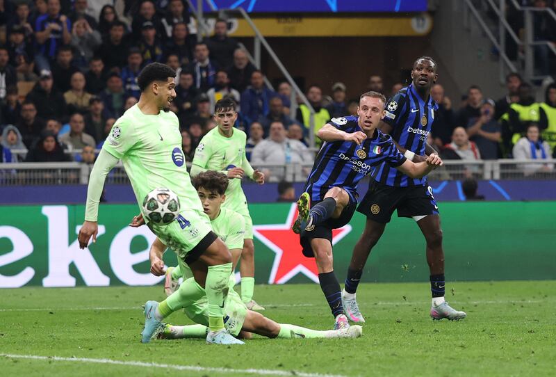 Davide Frattesi calmly strokes home  his team's fourth goal for a fitting winner to a classic contest. Photograph: Carl Recine/Getty Images