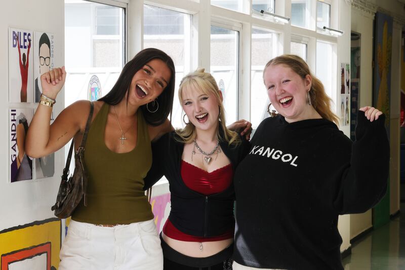 Leaving Cert students: Keira Kesy wants to study criminology in Maynooth, Willow Mitchell hopes for film and French and Daisy Keogh aims for carpentry apprenticeship. Photograph: Alan Betson/ The Irish Times