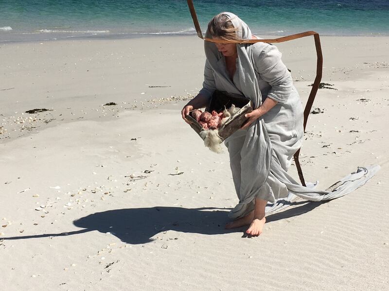 Jayne Cherry performance piece on Inishlacken beach, 2018. Photograph: Nancy Keefe Rhodes