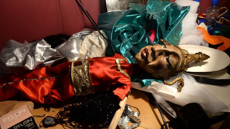 The fire damaged Emperor lays waiting at the Lambert Puppet Theatre workshop ahead of a production of ‘Aladdin’. Photograph: Cyril Byrne/The Irish Times