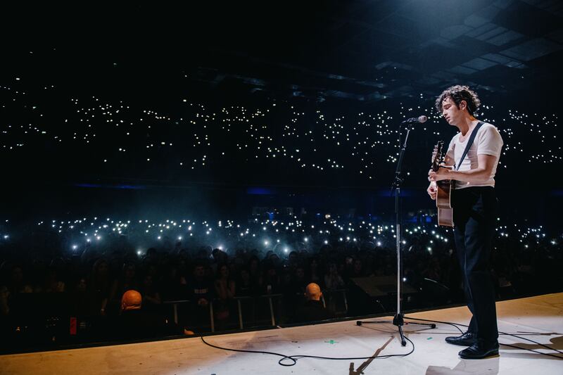 The 1975: Matty Healy on stage at 3Arena. Photograph: Jordan Curtis Hughes