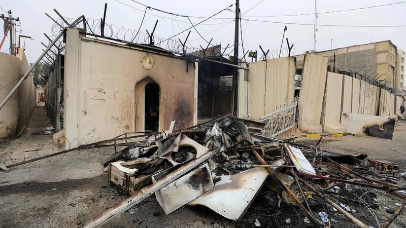 The burnt-out Iranian consulate in Najaf city on Thursday. Photograph: Ali Al-Mumen/EPA