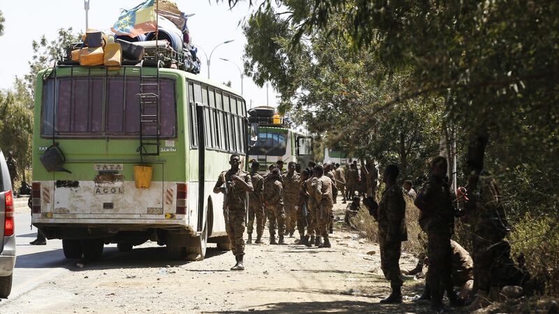 Units of Ethiopian army patrol the streets of Mekelle city of the Tigray region. Photograph: Minasse Wondimu Hailu/ Anadolu Agency via Getty
