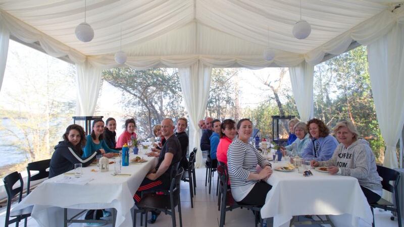 Bootcamp participants enjoy a meal together