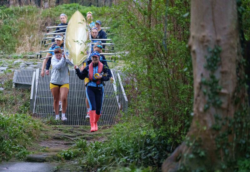 One of the novice UCD teams on their way to the start line. Photograph: Barry Cronin