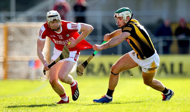 Kilkenny’s Paddy Deegan and Shane Barrett of Cork. Deegan has been adapting to a new role in the half forward line. Photograph: Ryan Byrne/Inpho