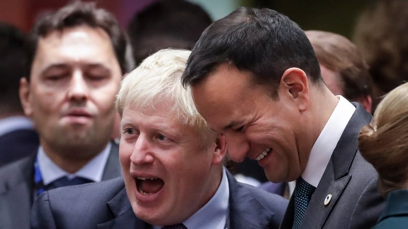 Taoiseach Leo Varadkar (right) with British prime minister Boris Johnson during a Brexit summit in Brussels. Photograph: Olivier Hoslet/EPA