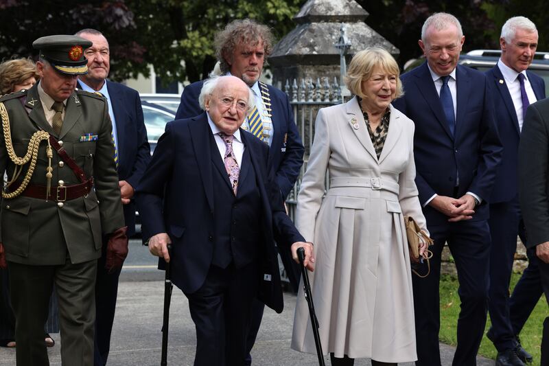 President Michael D Higgins and his wife Sabina arriving at Edna O’Brien's funeral. Photograph: Dara Mac Dónaill









