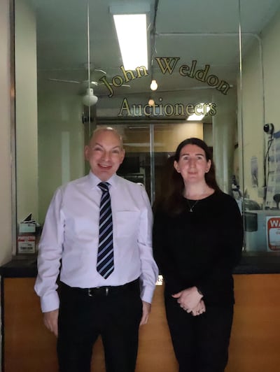 John Weldon and his sister, Joan, at the John Weldon auction rooms on Cow's Lane, Temple Bar, Dublin