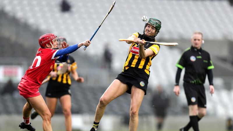 Kilkenny’s Denise Gaule in action against  Niamh O’Callaghan of Cork during the Liberty Insurance All-Ireland senior camogie semi-final at Páirc Uí Chaoimh. Photograph: Laszlo Geczo/Inpho