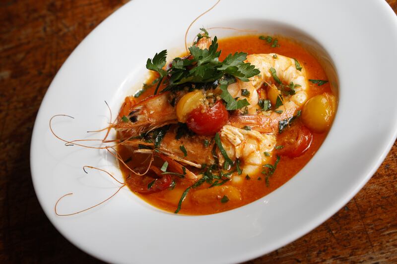 Gambas: fresh whole prawns in a garlic and 'nduja mint butter