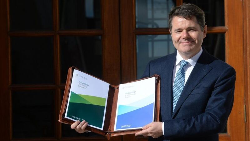 Minister for Finance Paschal Donohoe presents Budget 2019 outside Government Buildings. Photograph: Dara Mac Donaill/The Irish Times