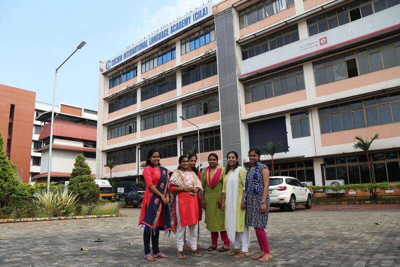 Nurses studying at the Cochin International Language Academy in Angamaly, Kerala. Photograph: Sivaram V