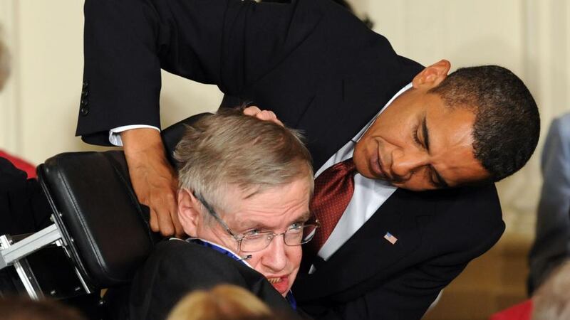 US president Barack Obama presents the presidential medal of freedom to B Stephen Hawking in 2009. Photograph: Jewel Samad/Getty Images