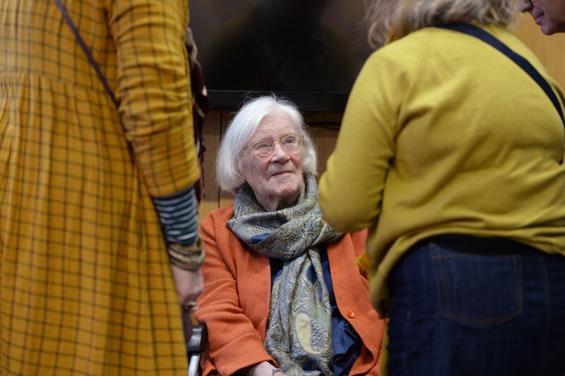 The author at the opening of an Exhibition of her work in the dlr Lexicon library in Dún Laoghaire to mark her 90th birthday. Photograph: Alan Betson/The Irish Times

