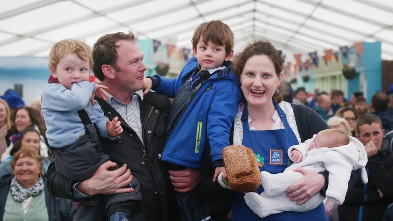 Emma Ferguson with her husband Damien and children Paddy, Charlie and Johnny. Photograph: Leon Farrell