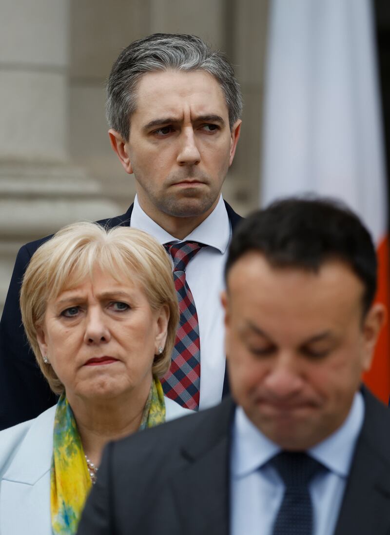 Leo Varadkar with Heather Humphreys and Simon Harris. Photograph: Nick Bradshaw/PA Wire